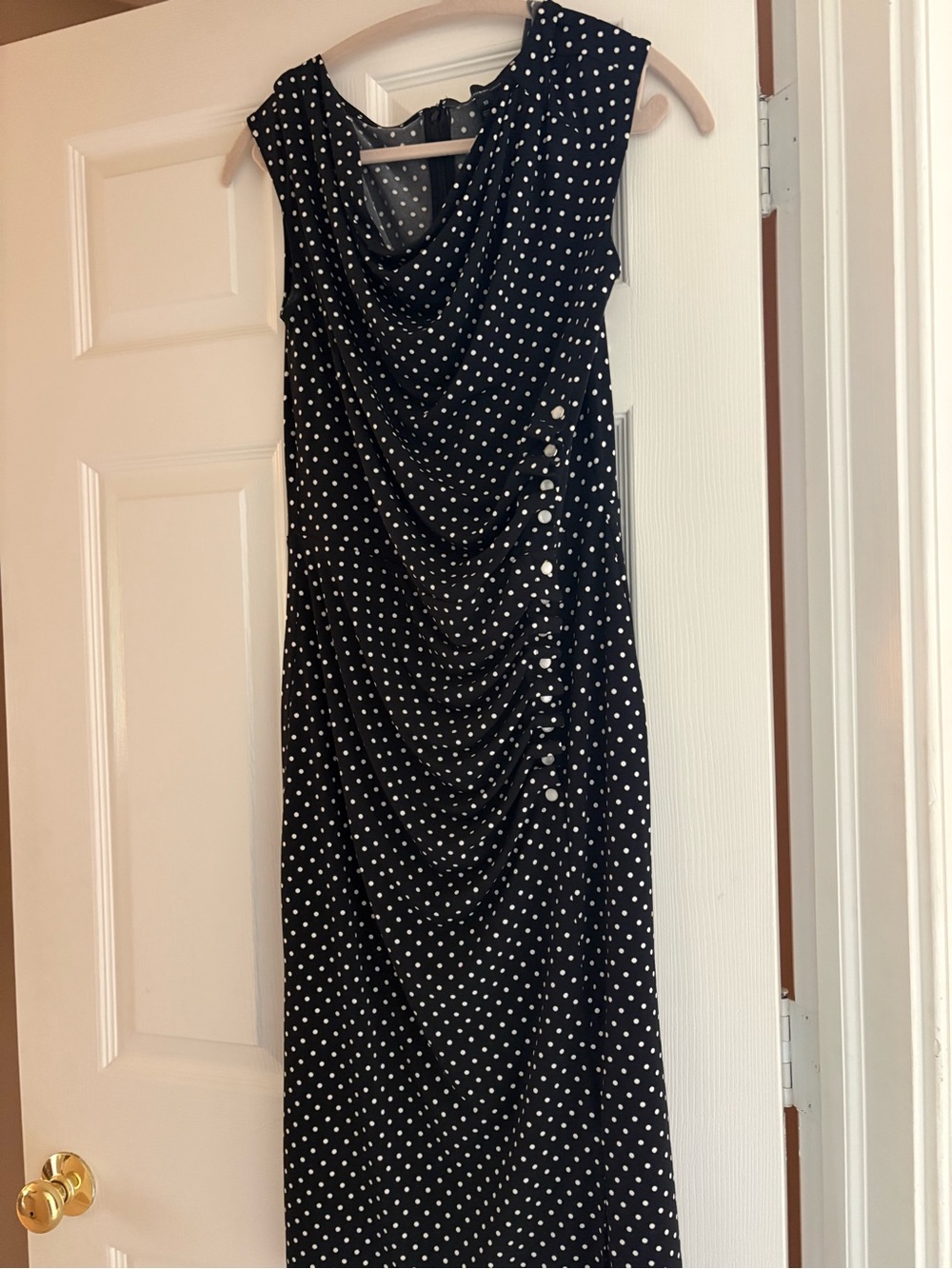 White House Black Market Black & White Polka Dot Cowl Neck Midi Dress
